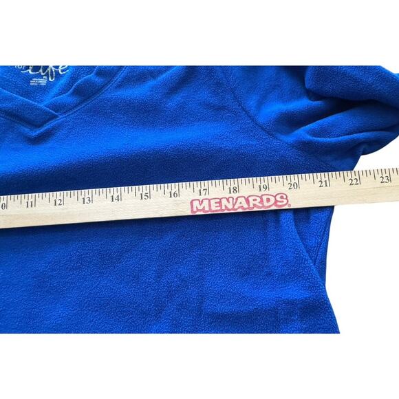 Women's Blue Fleece Petite Large (PL) V Neck Shirt Made For Life Winter Fall - Picture 8 of 9